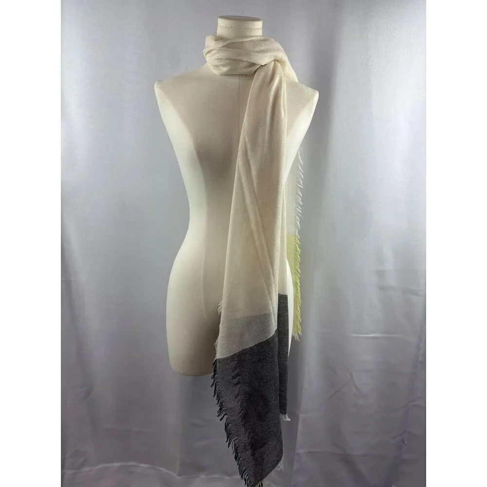 Colorblock Soft Cashmere-Blend Scarf With Fringe Edges